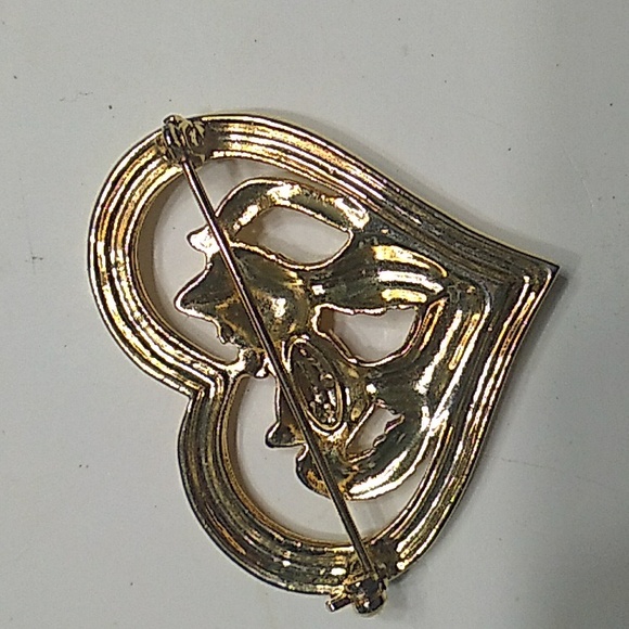 Cats in heart  pin brooch heart rhinestone's crescent moon - Picture 3 of 4